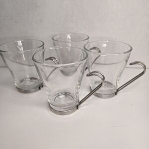 Bormioli Rocco Verdi Oslo Cappuccino Glass Cups Stainless Steel Handles Set Of 4